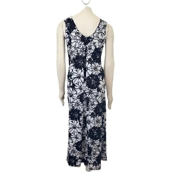VTG 60s Retro Floral Sleeveless Maxi Dress in Black & White  Evening Formal SZ S - Picture 6 of 9